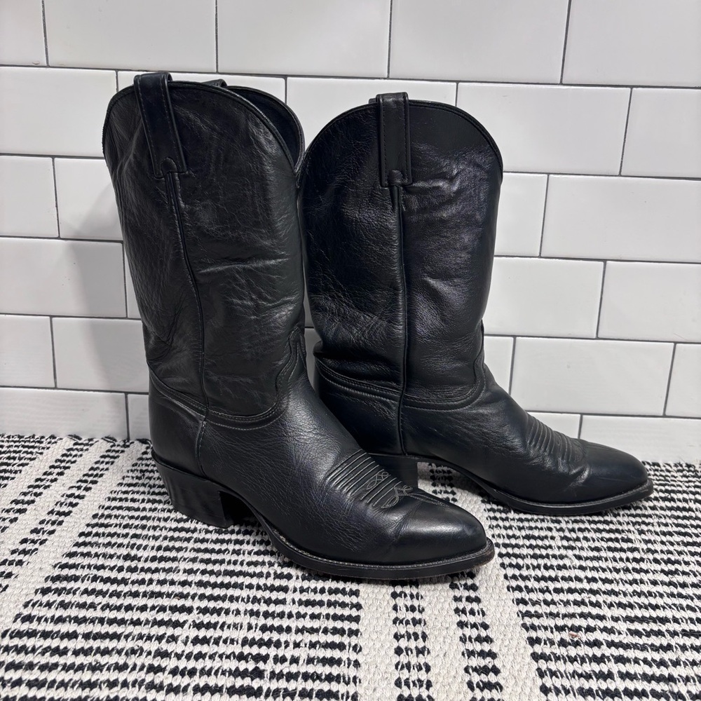 Vintage Black Leather Cowboy Boots